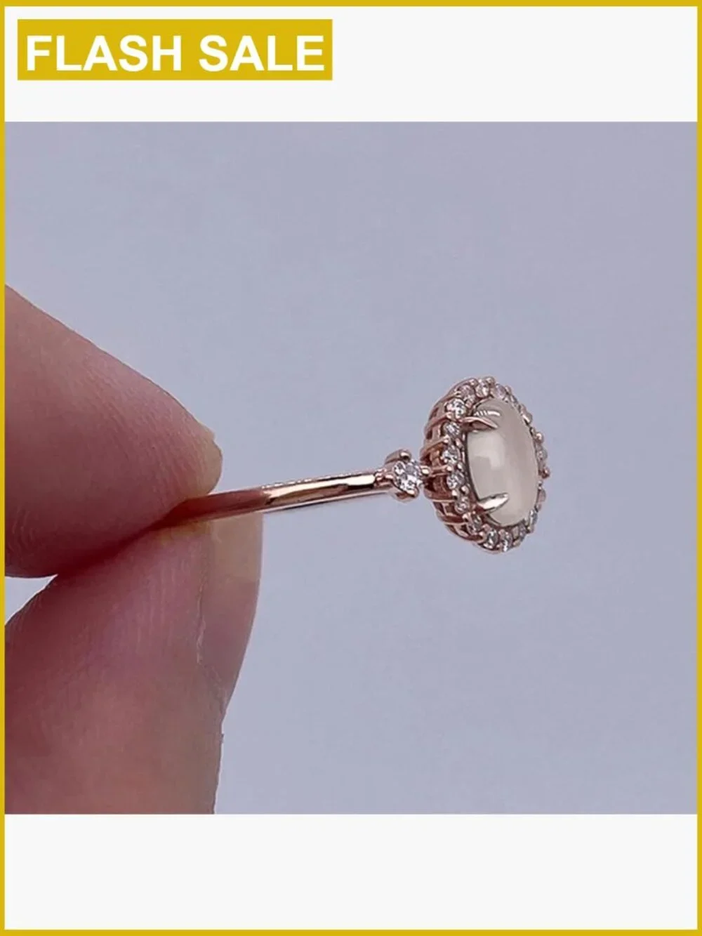 Raw Rainbow Moonstone Ring 14K Rose Gold Plated 925 Sterling Silver Size 9